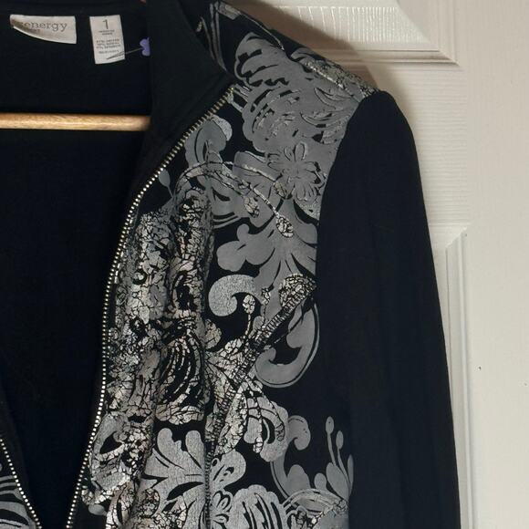 Zenergy Black  Silver Leaf  Light Jacket Size 1 Med/Large Cool Girl Spring Vibes - Picture 7 of 7